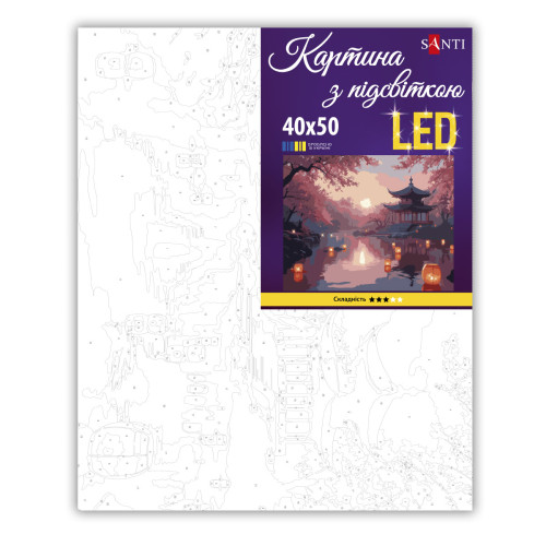 Картина по номерам с LED подсветкой 40х50 см, SANTI Таинственная Япония Картина по номерам с LED подсветкой 40х50 см, SANTI Таинственная Япония