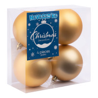 Набор новогодних шаров Novogodko, пластик, 8см, 4 шт/уп, золото матовое