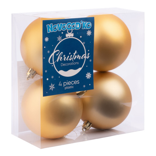 Набір новорічних куль Novogodko, пластик, 8 см, 4 шт/уп, золото матове