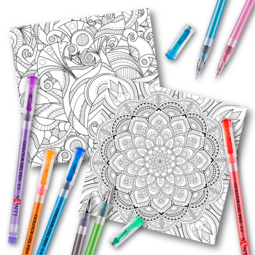Розмальовка-антистрес з гелевими ручками Таємничі візерунки, SANTI Розмальовка-антистрес з гелевими ручками Таємничі візерунки, SANTI