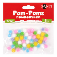 Помпоны с люрексом голографическим цветные d 8мм 54 шт/уп, SANTI