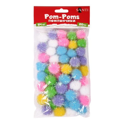 Помпоны с люрексом голографическим цветные d 20мм 54 шт/уп, SANTI