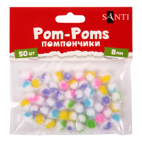 Помпоны с люрексом двуцветные микс 5 цветов d 8мм 50 шт/уп, SANTI