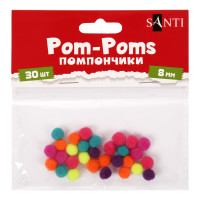 Помпони кольорові акрилові d 8 мм 30 шт/уп, SANTI