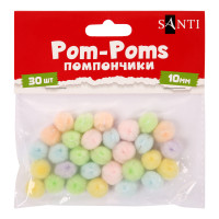 Помпоны пастельные цвета ассорти акрил d 10мм 30 шт/уп, SANTI