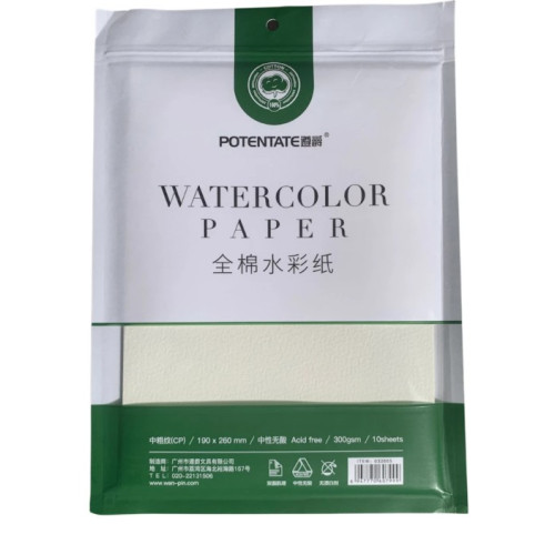 Набор акварельной бумаги 19х26см 300г 10л 100% хлопок CP, Potentate Набор акварельной бумаги 19х26см 300г 10л 100% хлопок CP, Potentate