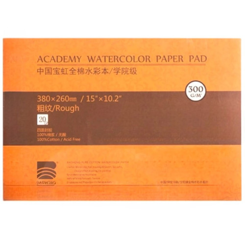 Блок акварельный Academy 100% хлопок 300г 380х260мм 20л Rough Baohong
