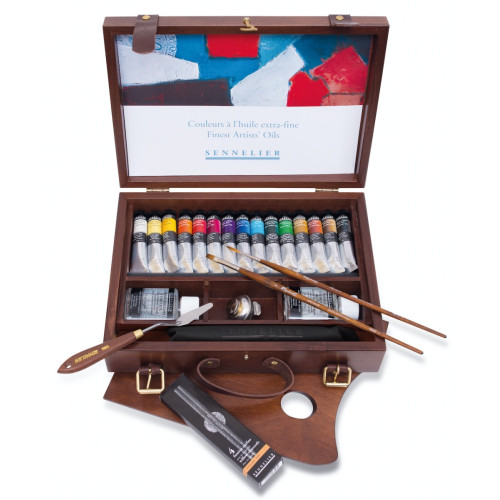 Набор масляных красок Sennelier, 15 по 21 мл + аксессуары в деревянной коробке Набор масляных красок Sennelier, 15 по 21 мл + аксессуары в деревянной коробке