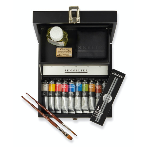 Набор масляных красок Sennelier, 10 по 21 мл + аксессуары в деревянной коробке Набор масляных красок Sennelier, 10 по 21 мл + аксессуары в деревянной коробке