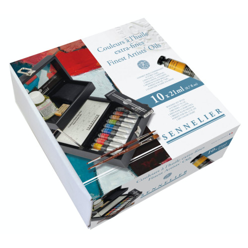 Набор масляных красок Sennelier, 10 по 21 мл + аксессуары в деревянной коробке Набор масляных красок Sennelier, 10 по 21 мл + аксессуары в деревянной коробке