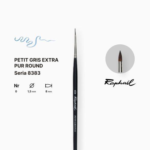 Кисть белка круглая Raphael Petit Gris Extra Pur, №0, профессиональная, короткая ручка Кисть белка круглая Raphael Petit Gris Extra Pur, №0, профессиональная, короткая ручка