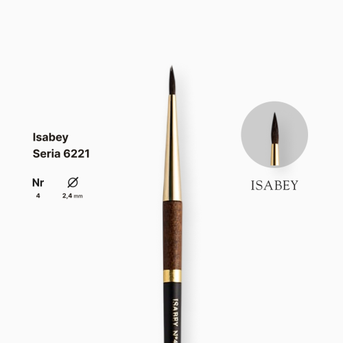 Кисть белка круглая натуральная Isabey 6221, №4, для акварели, короткая ручка Кисть белка круглая натуральная Isabey 6221, №4, для акварели, короткая ручка