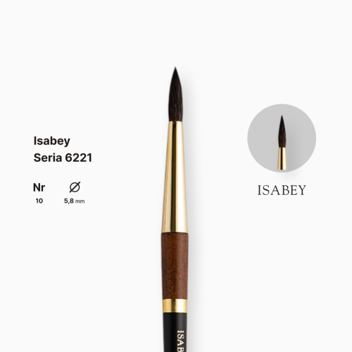 Кисть белка круглая натуральная Isabey 6221, №10, для акварели, короткая ручка Кисть белка круглая натуральная Isabey 6221, №10, для акварели, короткая ручка