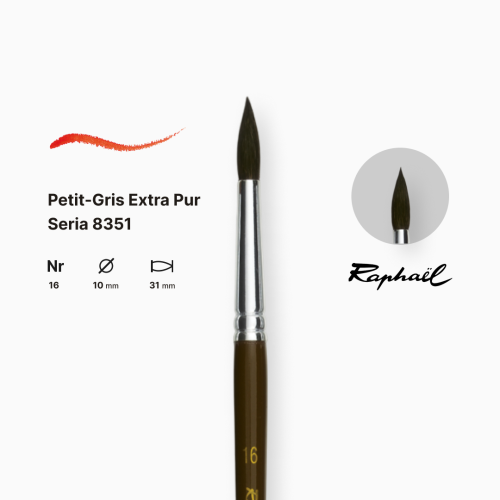 Кисть синтетика круглая (имитация белки) Raphael Petit Gris №16, длинная ручка Кисть синтетика круглая (имитация белки) Raphael Petit Gris №16, длинная ручка