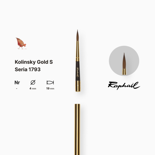 Кисть колонок круглая Raphael Kolinsky Gold, S, медная, обратная Кисть колонок круглая Raphael Kolinsky Gold, S, медная, обратная