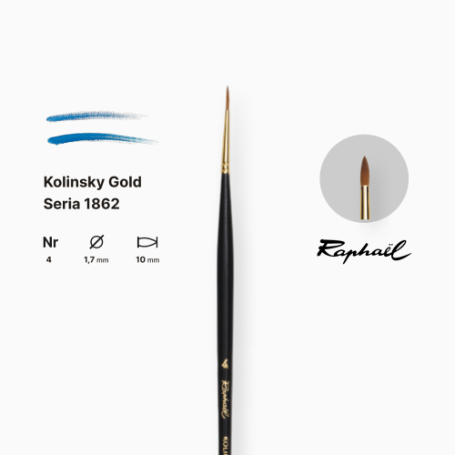 Кисть колонок круглая Raphael Kolinsky Gold, №4, длинная ручка Кисть колонок круглая Raphael Kolinsky Gold, №4, длинная ручка