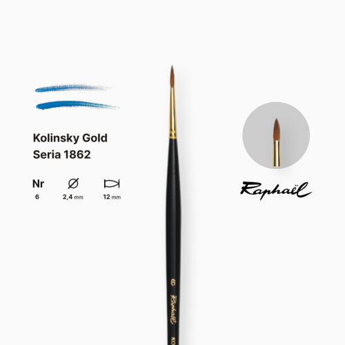 Кисть колонок круглая Raphael Kolinsky Gold, №6, длинная ручка Кисть колонок круглая Raphael Kolinsky Gold, №6, длинная ручка