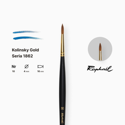Кисть колонок круглая Raphael Kolinsky Gold, №10, длинная ручка Кисть колонок круглая Raphael Kolinsky Gold, №10, длинная ручка