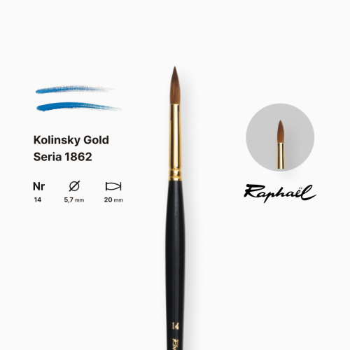 Кисть колонок круглая Raphael Kolinsky Gold, №14, длинная ручка Кисть колонок круглая Raphael Kolinsky Gold, №14, длинная ручка