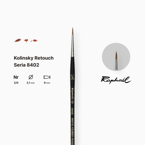 Кисть колонок круглая Raphael Kolinsky Retouch, №2/0, для ретуши, короткая ручка Кисть колонок круглая Raphael Kolinsky Retouch, №2/0, для ретуши, короткая ручка