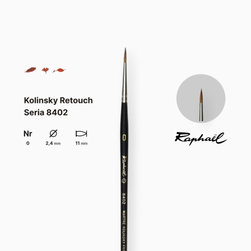 Кисть колонок круглая Raphael Kolinsky Retouch, №0, для ретуши, короткая ручка Кисть колонок круглая Raphael Kolinsky Retouch, №0, для ретуши, короткая ручка