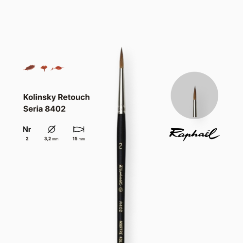 Кисть колонок круглая Raphael Kolinsky Retouch, №2, для ретуши, короткая ручка Кисть колонок круглая Raphael Kolinsky Retouch, №2, для ретуши, короткая ручка
