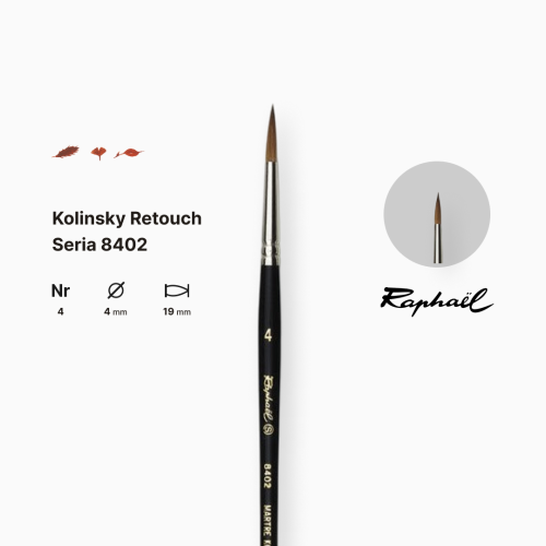 Кисть колонок круглая Raphael Kolinsky Retouch, №4, для ретуши, короткая ручка Кисть колонок круглая Raphael Kolinsky Retouch, №4, для ретуши, короткая ручка