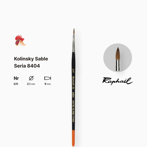 Кисть колонок круглая Raphael Kolinsky Sable, №2/0, профессиональная, короткая ручка Кисть колонок круглая Raphael Kolinsky Sable, №2/0, профессиональная, короткая ручка