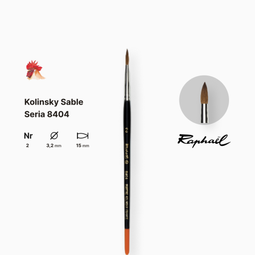 Кисть колонок круглая Raphael Kolinsky Sable, №2, профессиональная, короткая ручка Кисть колонок круглая Raphael Kolinsky Sable, №2, профессиональная, короткая ручка