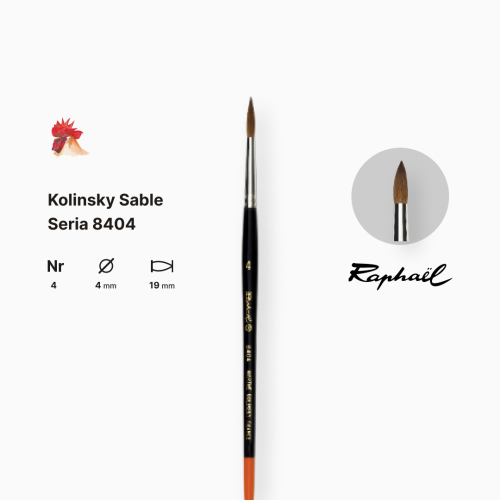 Кисть колонок круглая Raphael Kolinsky Sable, №4, профессиональная, короткая ручка Кисть колонок круглая Raphael Kolinsky Sable, №4, профессиональная, короткая ручка