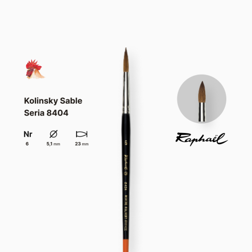 Кисть колонок круглая Raphael Kolinsky Sable, №6, профессиональная, короткая ручка Кисть колонок круглая Raphael Kolinsky Sable, №6, профессиональная, короткая ручка