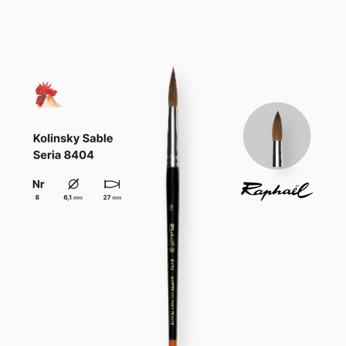 Кисть колонок круглая Raphael Kolinsky Sable, №8, профессиональная, короткая ручка Кисть колонок круглая Raphael Kolinsky Sable, №8, профессиональная, короткая ручка