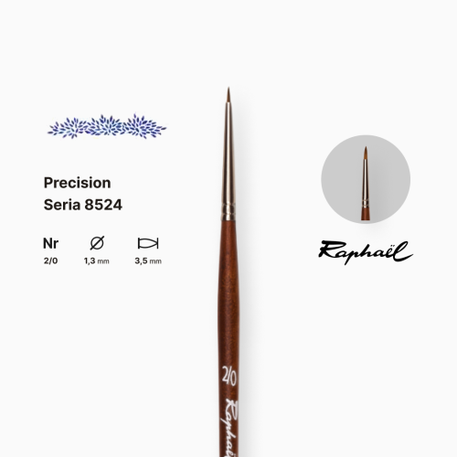 Кисть синтетика круглая (имитация соболя) Raphael Precision, №2/0, для ретуши, короткая ручка Кисть синтетика круглая (имитация соболя) Raphael Precision, №2/0, для ретуши, короткая ручка