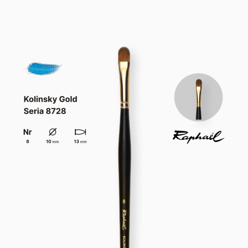 Кисть колонок овальная Raphael Kolinsky Gold, №8, профессиональная, длинная ручка Кисть колонок овальная Raphael Kolinsky Gold, №8, профессиональная, длинная ручка