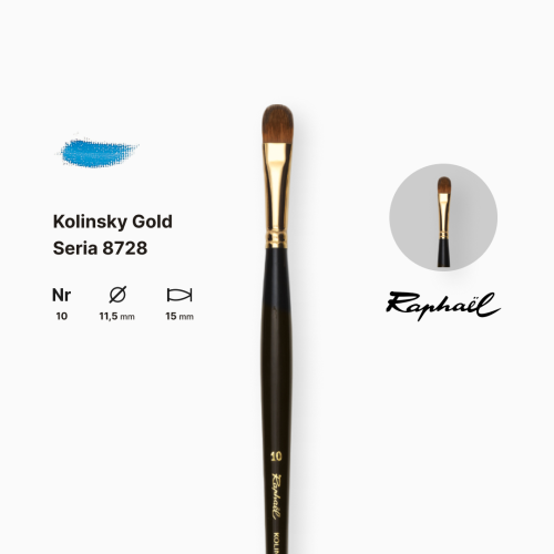 Кисть колонок овальная Raphael Kolinsky Gold, №10, профессиональная, длинная ручка Кисть колонок овальная Raphael Kolinsky Gold, №10, профессиональная, длинная ручка