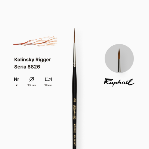 Кисть колонок длинная заостренная Raphael Kolinsky Rigger, №2, короткая ручка Кисть колонок длинная заостренная Raphael Kolinsky Rigger, №2, короткая ручка