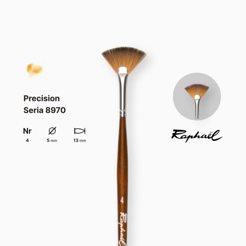 Кисть синтетика веерная Raphael Precision, №4, для акрила и масла, длинная ручка Кисть синтетика веерная Raphael Precision, №4, для акрила и масла, длинная ручка