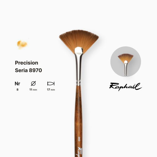 Кисть синтетика веерная Raphael Precision, №8, для акрила и масла, длинная ручка Кисть синтетика веерная Raphael Precision, №8, для акрила и масла, длинная ручка
