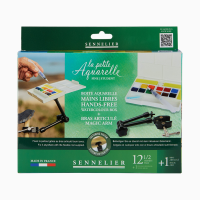 Набір акварельних фарб Sennelier Hands Free, 12 кольорів, кювета, пластиковий пенал + 1 чарівна рука