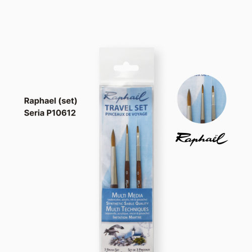 Набір міні-пензлів Raphael Travel Precision, 3 пензлі, круглі та пласкі Набір міні-пензлів Raphael Travel Precision, 3 пензлі, круглі та пласкі