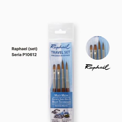 Набір міні-пензлів Raphaël Travel Precision, 4 пензлі, круглі та пласкі Набір міні-пензлів Raphaël Travel Precision, 4 пензлі, круглі та пласкі