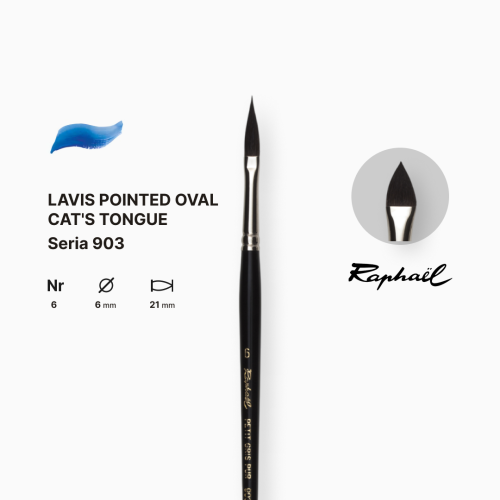 Кисть с заостренным овальным ворсом «Кошачий язык» Raphael, короткая черная лакированная ручка, №6 Кисть с заостренным овальным ворсом «Кошачий язык» Raphael, короткая черная лакированная ручка, №6