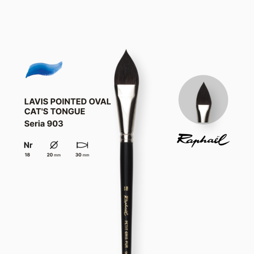Кисть с заостренным овальным ворсом «Кошачий язык» Raphael, короткая черная лакированная ручка, №18 Кисть с заостренным овальным ворсом «Кошачий язык» Raphael, короткая черная лакированная ручка, №18