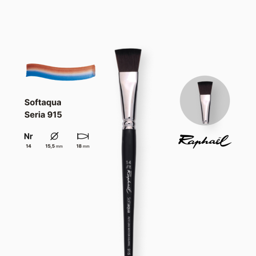 Пензель синтетика плаский Raphael Softaqua, №14, коротка ручка Пензель синтетика плаский Raphael Softaqua, №14, коротка ручка
