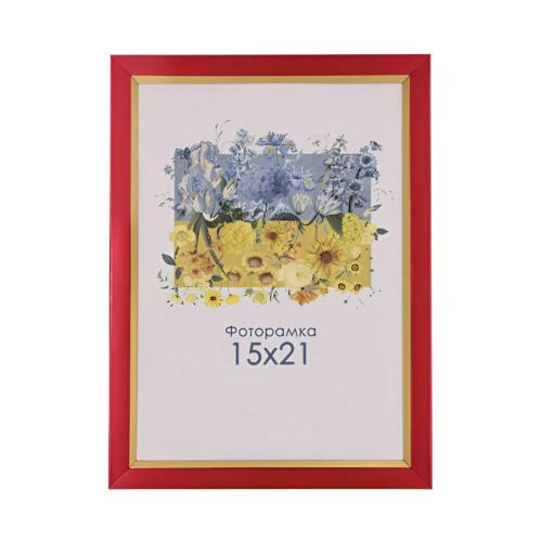 Фоторамка А5 15х21 см красная с золотой полоской DM 1511 20 с ножкой