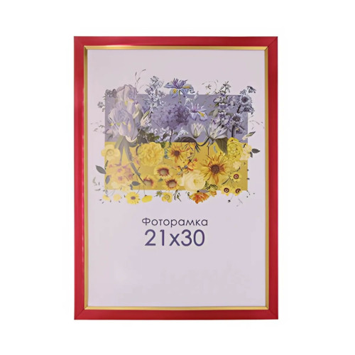 Фоторамка А4 21х30 см красная с золотой полоской DM 1511 20 с ножкой