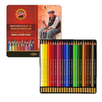 Набор акварельных цветных карандашей 24 шт Mondeluz Koh-I-Noor в металлическом пенале