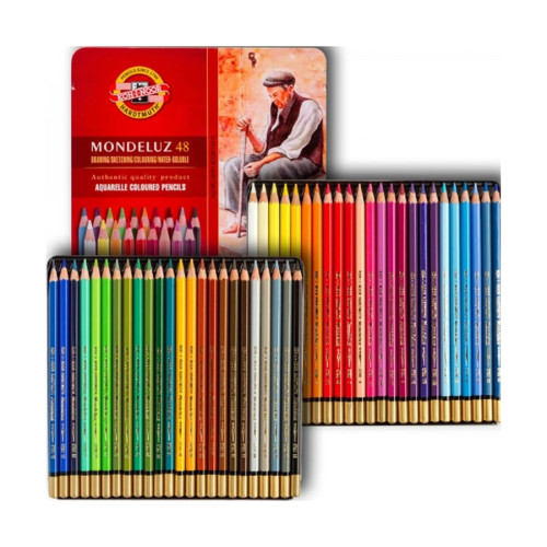 Набор акварельных цветных карандашей 48 шт Mondeluz Koh-I-Noor в металлическом пенале