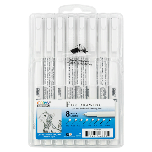 Набор черных лайнеров Marvy Drawing Pen, 8 шт