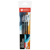 Набір пензлів №3 синтетика 4 шт круглі (№1,3,4), плаский (№8) коротка ручка Arteo  
